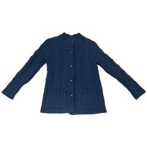 John Paul Richard Teal Blue Cable Knit Cardigan Mock Neck Button Up Size S